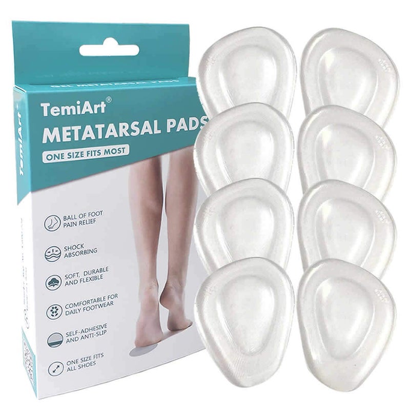 Temiart Ball of Foot Cushions Metatarsal Pads for Women Men Soft Gel Insoles Supports Forefoot Cushioning, Pain Relief Morton's Neuroma Foot Pads (4 Pair) - Image 1